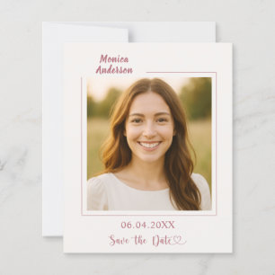 Ivory rose gold photo birthday Save the Date card