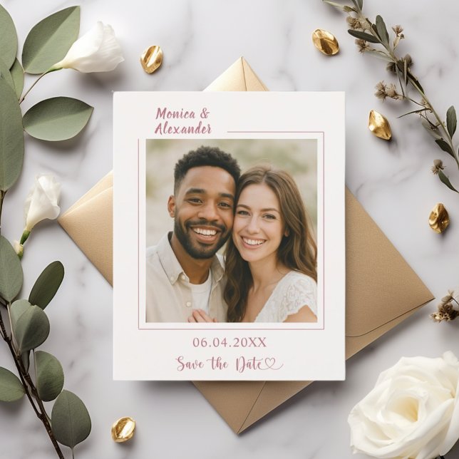 Ivory rose gold photo wedding Save the Date Flyer (Creator Uploaded)