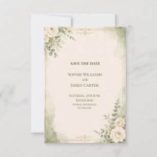 Ivory Rose Gold Save the Date Card