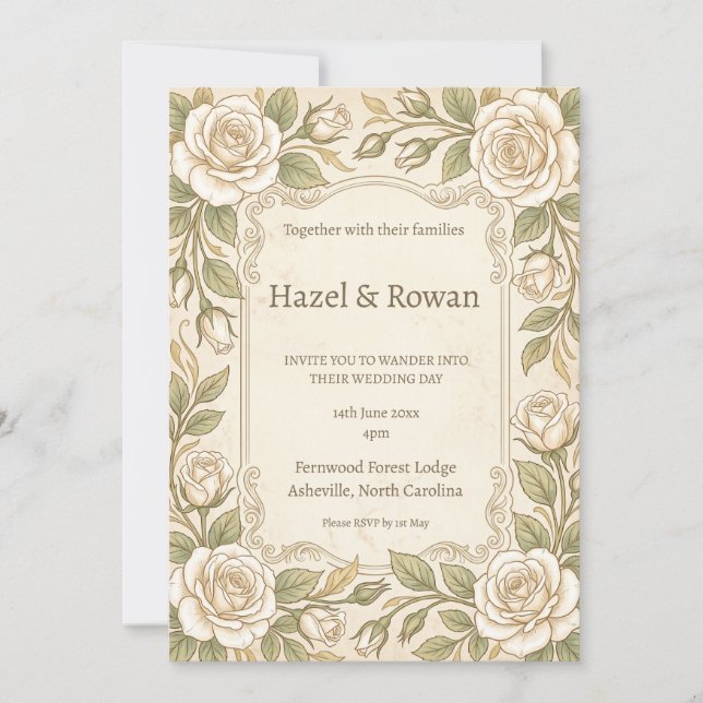 Ivory Rose Greenery Wedding Invitation (Front)