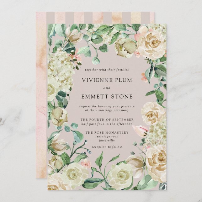 Ivory Rose Hydrangea Floral Wedding Invitation (Front/Back)