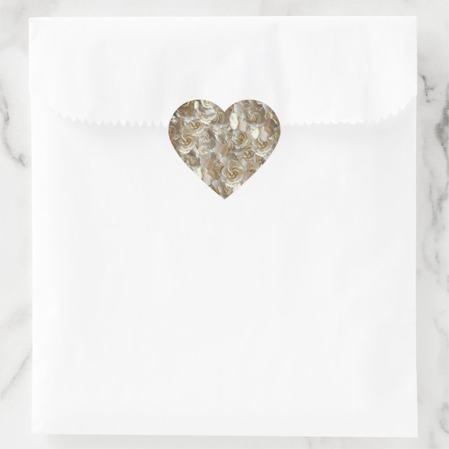Ivory Rose Pattern – Elegant Floral Art Heart Sticker (Bag)