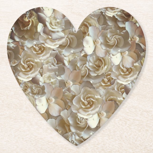 Ivory Rose Pattern – Elegant Floral Art Paper Coaster (Front)