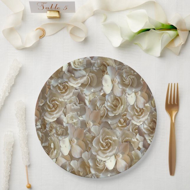 Ivory Rose Pattern – Elegant Floral Art Paper Plate (Wedding)