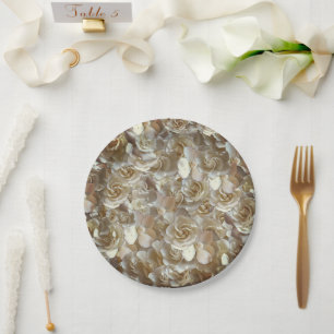 Ivory Rose Pattern – Elegant Floral Art Paper Plate
