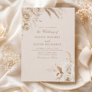 Ivory Roses & Dried Flowers Wedding Invitation