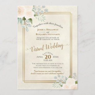 Ivory Roses & Eucalyptus Elegant Virtual Wedding Invitation