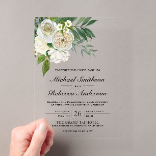 Ivory Roses Floral Botanical Wedding Acrylic Invitations