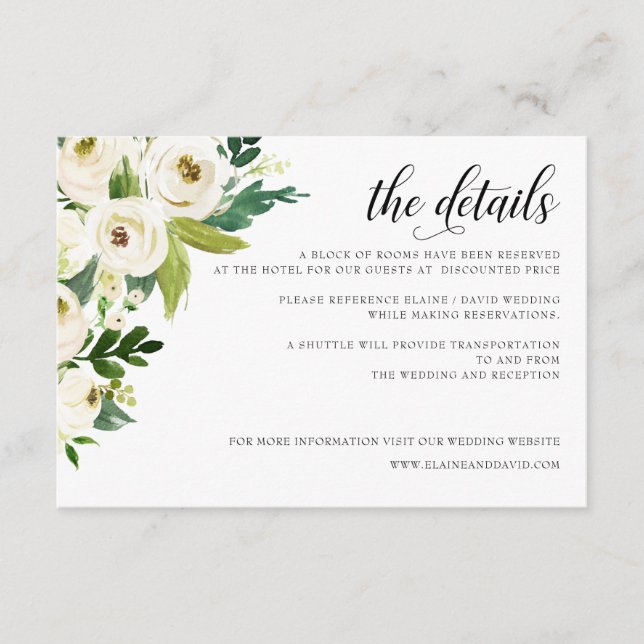 Ivory Roses Greenery Floral Wedding Enclosure Card (Front)