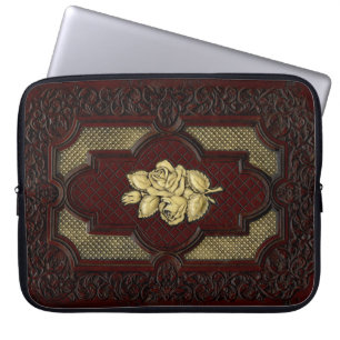 Ivory Roses on Mahogany Leather Laptop Sleeve
