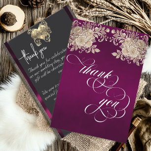 Ivory Roses Thank You Card - Plum