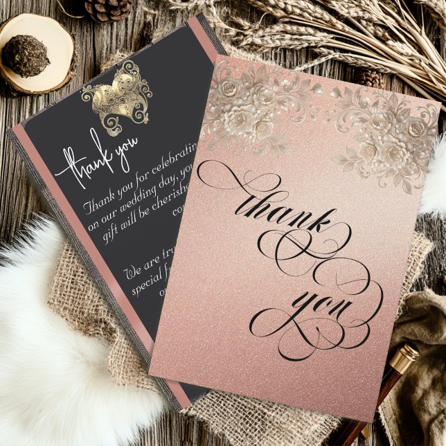 Ivory Roses Thank You Card - Rose Gold (Creator Uploaded)