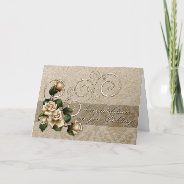 Ivory Roses Wedding Card (Front)