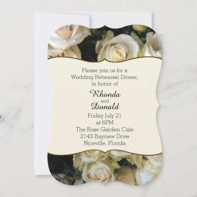 Ivory Roses Wedding Rehearsal Dinner Invitation (Front)