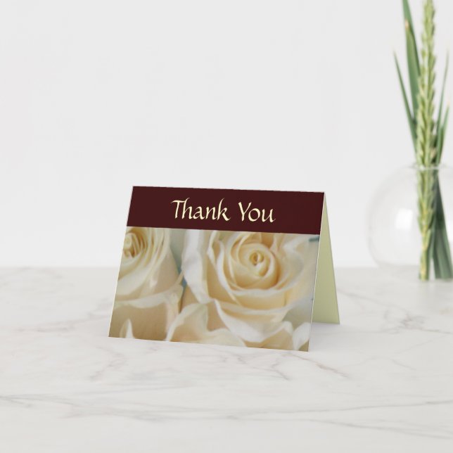 Ivory Roses Wedding Thank You Card (Front)