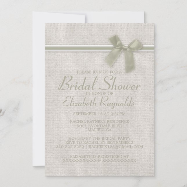 Ivory Rustic Burlap Bridal Shower Invitations (Front)