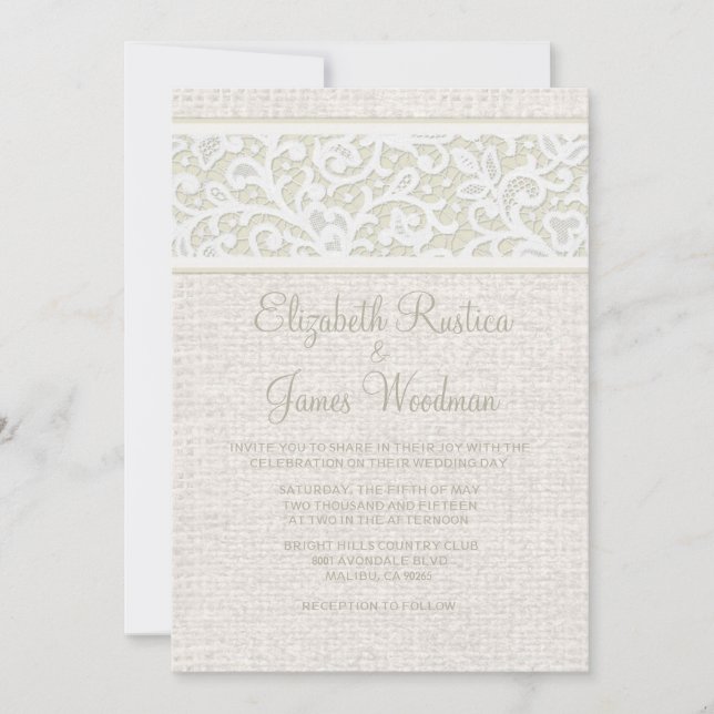 Ivory Rustic Burlap & Linen Wedding Invitations (Front)