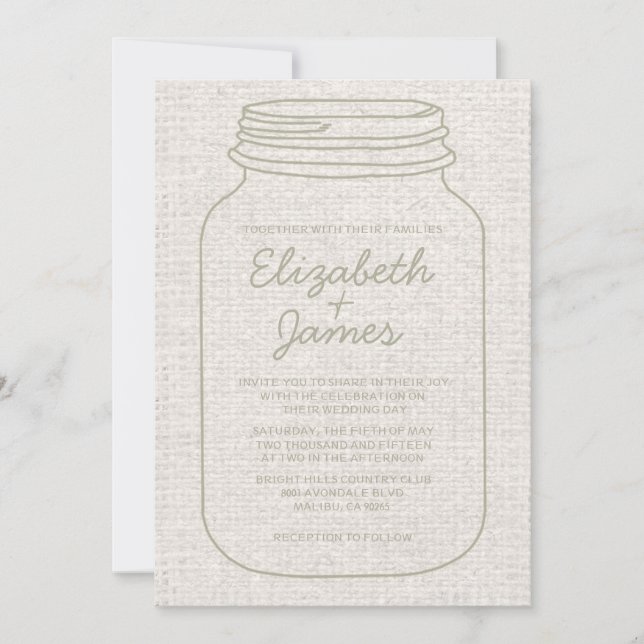 Ivory Rustic Burlap Mason Jar Wedding Invitations (Front)