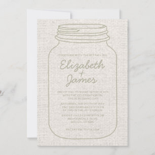 Ivory Rustic Burlap Mason Jar Wedding Invitations