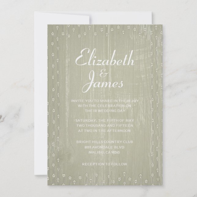 Ivory Rustic Country Barn Wood Wedding Invitations (Front)