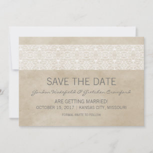 Ivory Rustic Lace Save the Date Invite