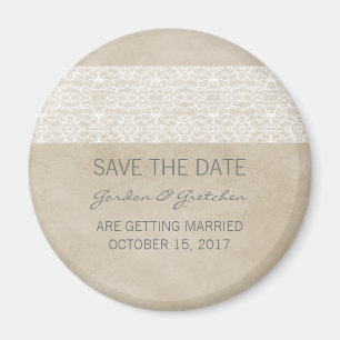 Ivory Rustic Lace Save the Date Magnet