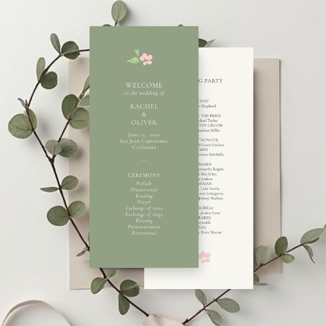 Ivory & Sage | Chic Blush Floral Wedding Program Programme (Creator Uploaded)