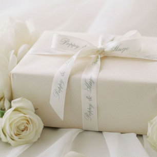 Ivory & Sage Chic Minimal Wedding Couple Names Satin Ribbon