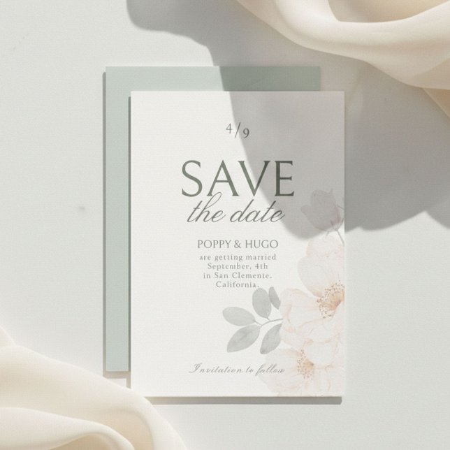 Ivory & Sage | Floral Wedding Save the Date Card (Creator Uploaded)