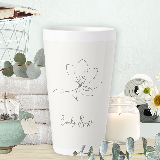 Ivory Sage Green Botanical Line Art Minimalist Zen Latte Mug (Ivory Zen Yoga Floral Line Art Sage Green Latte Mug ©Susanne Sachers - Sunny Wanderlust 🌞✈️)