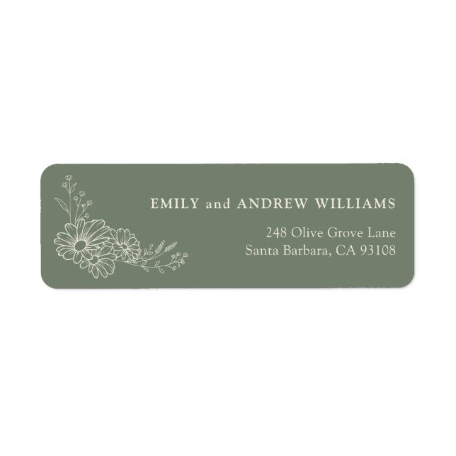 Ivory Sage Green Daisy Wedding Return Address (Front)