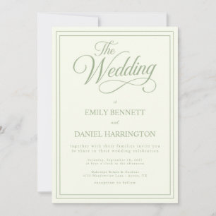 Ivory Sage Green Elegant Calligraphy Wedding Invitation