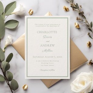 Ivory sage green elegant minimalist luxury wedding invitation