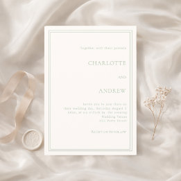 Ivory sage green elegant simple luxury wedding invitation