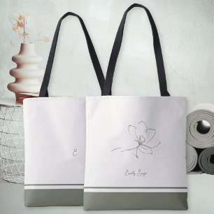 Ivory Sage Green Floral Line Art Minimalist Zen Tote Bag