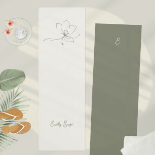 Ivory Sage Green Floral Line Art Minimalist Zen Yoga Mat