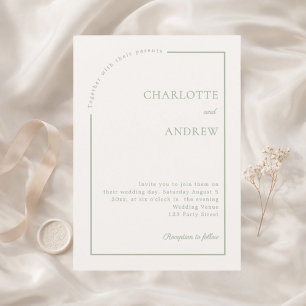 Ivory sage green modern minimalist wedding invitation