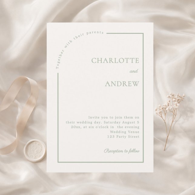 Ivory sage green modern minimalist wedding invitation (Creator Uploaded)