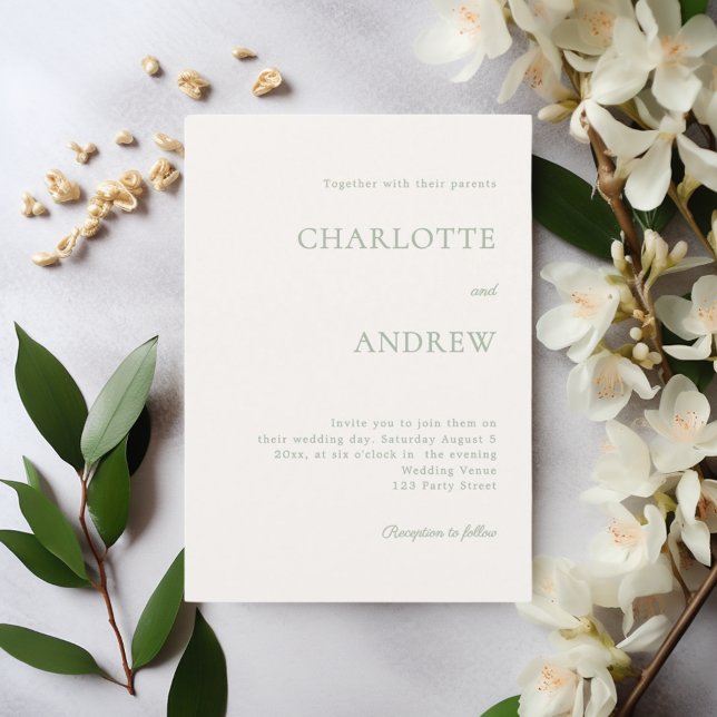Ivory sage green modern minimalist wedding invitation (Creator Uploaded)