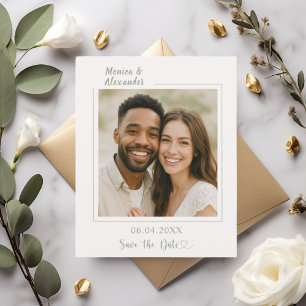Ivory sage green photo wedding Save the Date Flyer