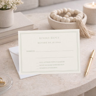 Ivory sage green wedding response RSVP Card