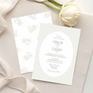 Ivory & Sand Botanical Oval Wedding Invitation