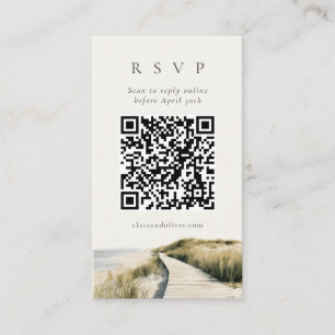 Ivory Sand Ocean Script Cape Cod QR Code RSVP Card