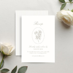 Ivory & Sand Stripes Floral Wedding RSVP Card