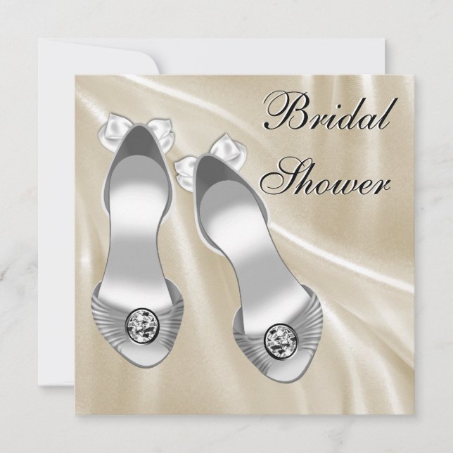 Ivory Satin Shoes White Bridal Shower Invitation (Front)