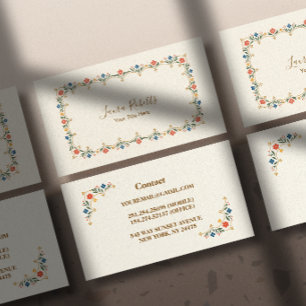 Ivory Scalloped Folk Floral Garden Business Card