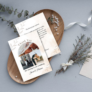 Ivory Script Wedding Thank You Card with 3 Photos