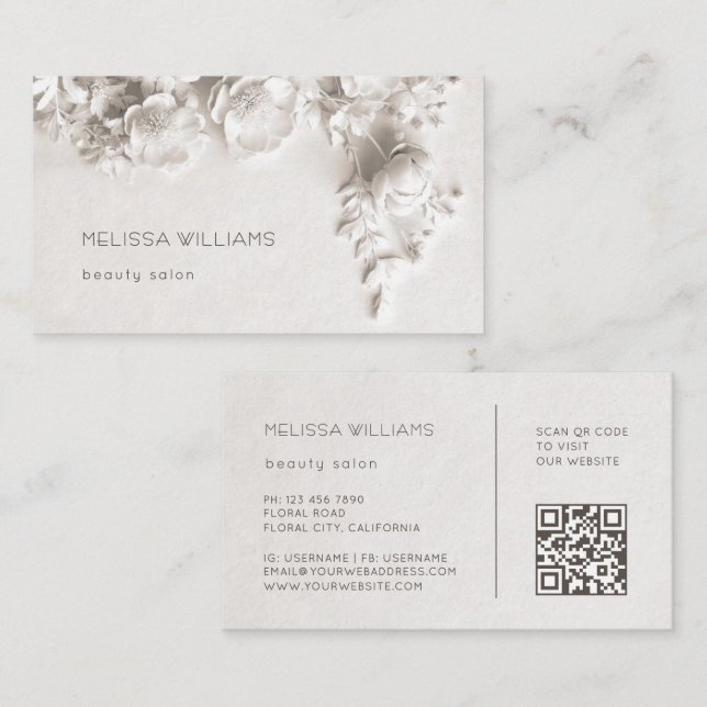 Ivory Sculptural 3D Flowers Business Card (Front/Back)