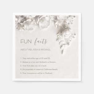 Ivory Sculptural Flowers Roses Fun Facts Wedding Napkin