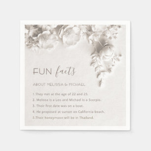Ivory Sculptural Flowers Roses Fun Facts Wedding Napkin